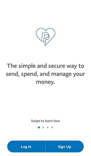 A PayPal sign in screen with the text "The simple and secure way to send, spend, and manage your money."