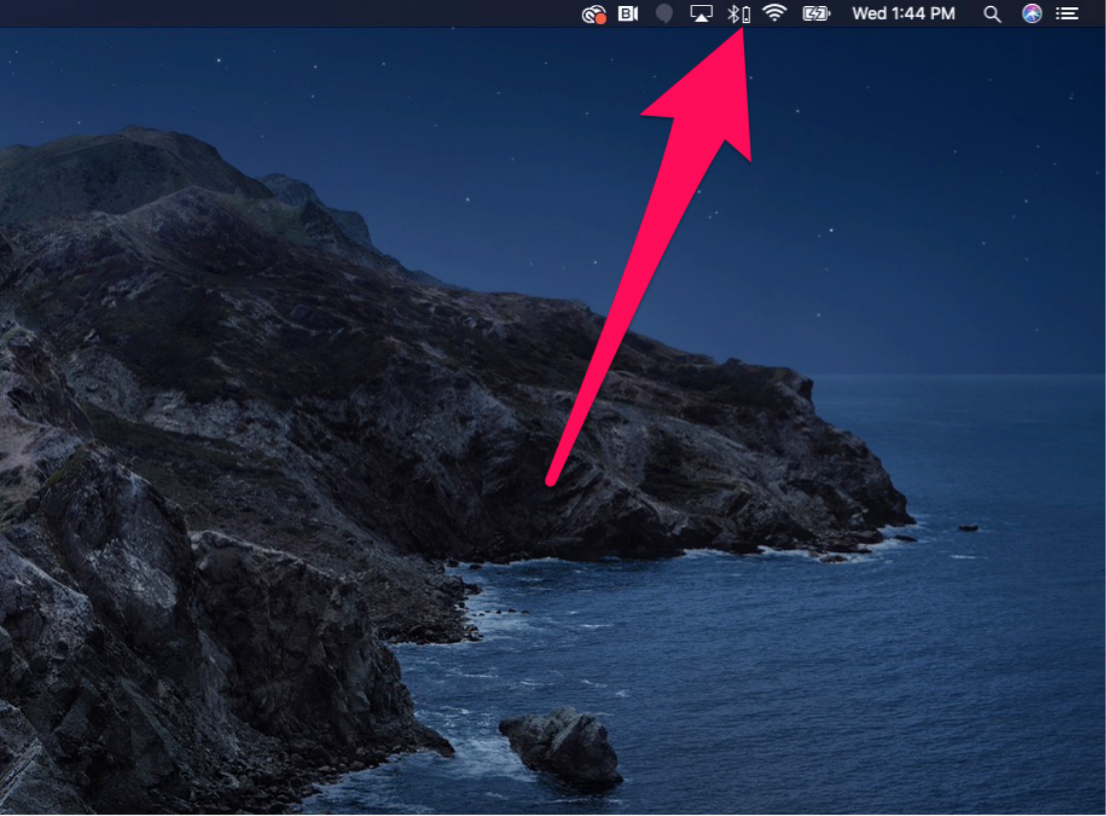 Mac screenshot with the Bluetooth icon highlighted. 